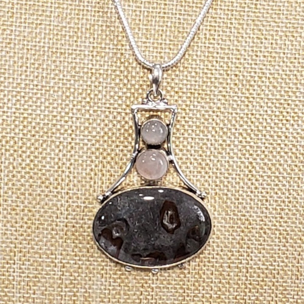 Jasper necklace, 925 silver jasper quartz rainbow moonstone pendant necklace